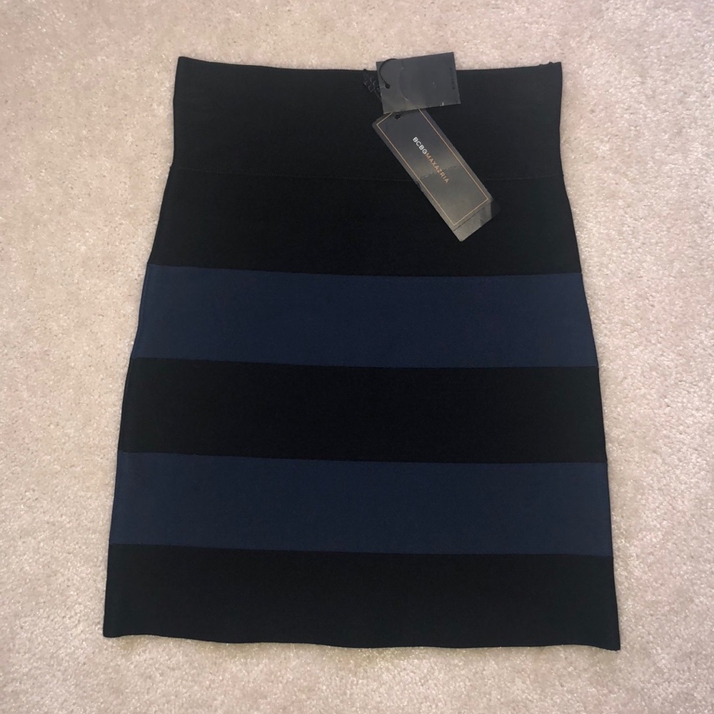 Black Blue Striped Bodycon High Waisted Mini Skirt